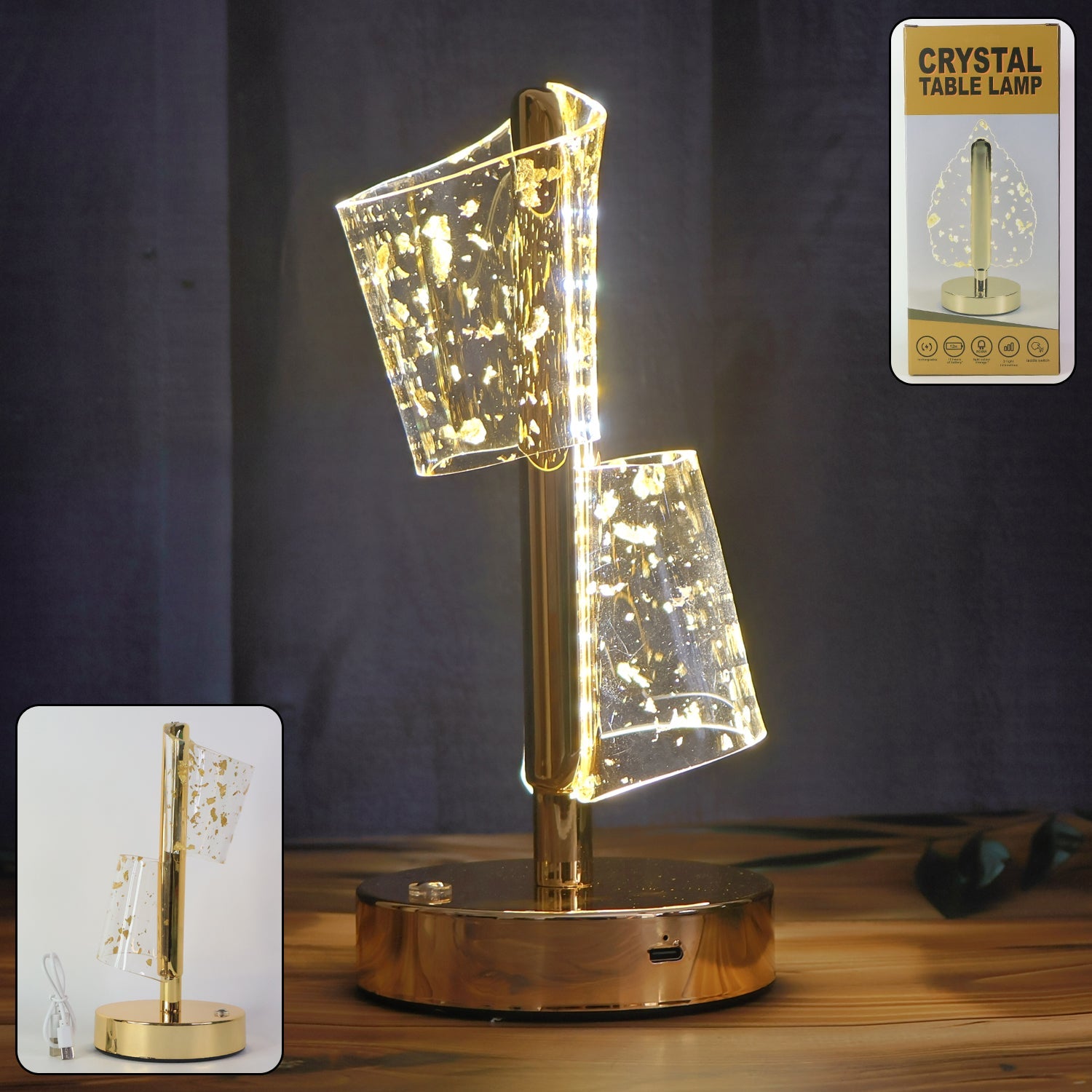Luxury Golden Crystal LED Double Shade Table Lamp (1 Pc) Luxury Golden Crystal LED Double Shade Table Lamp (1 Pc)